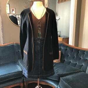 Ralph Lauren Black Long Sleeve Full Zip Flat Knit Pocket Sweater Size XL